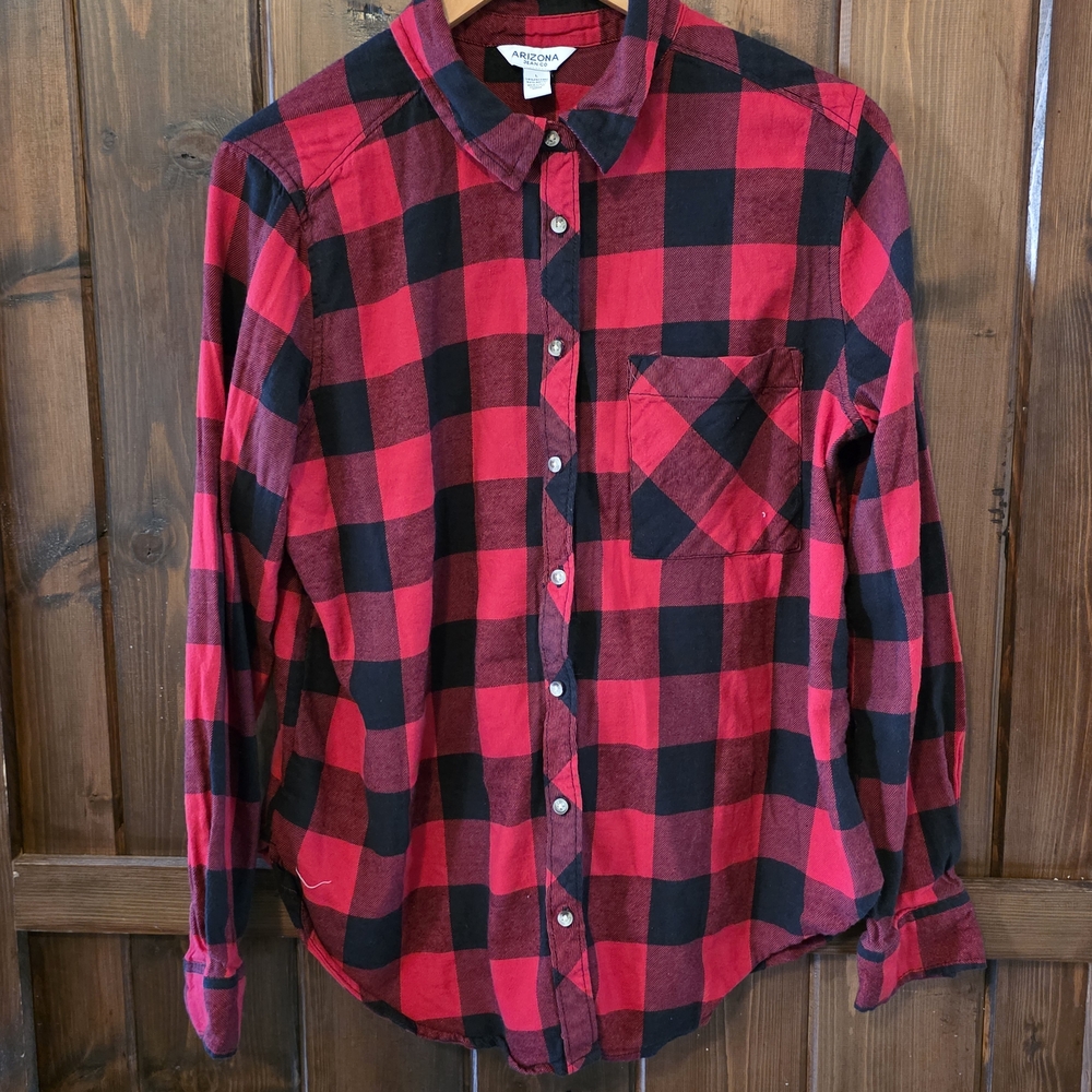 Arizona Jean Company Men's Red and Black Plaid Shirt